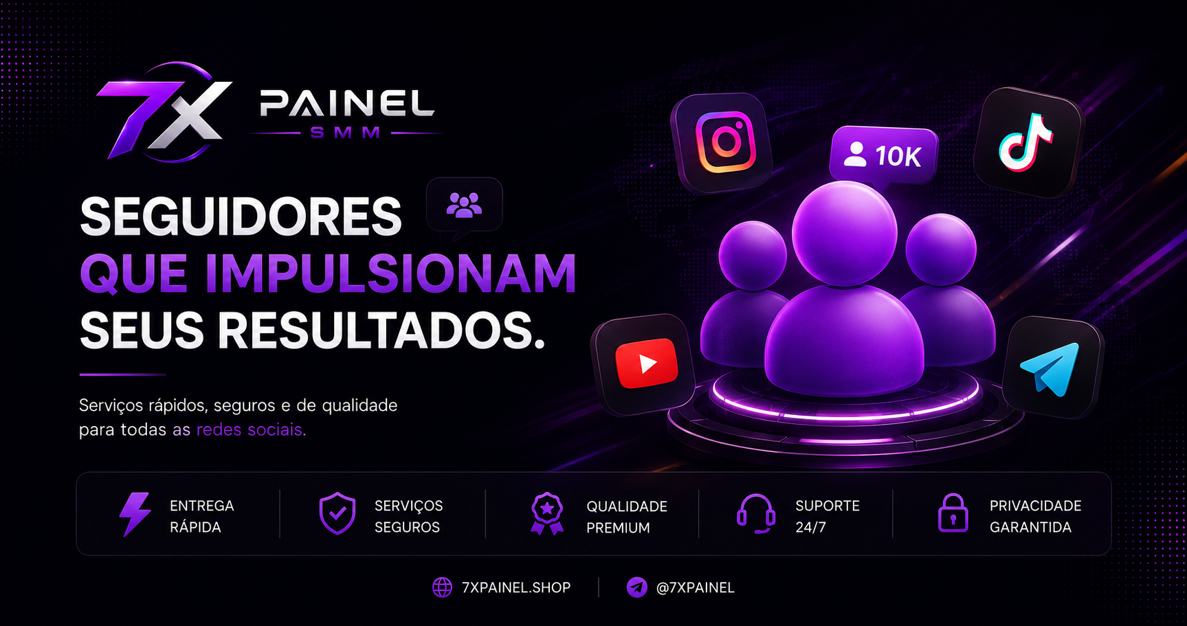 Painel 7X com serviços para redes sociais
